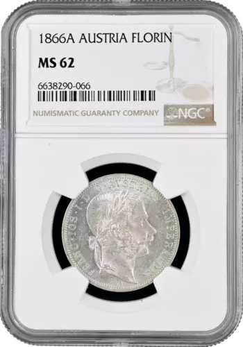 Austria 1 florin 1866 A, NGC MS62, "Emperor Franz Joseph I (1848 - 1916)"