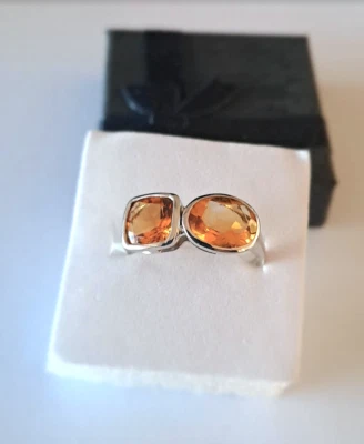 Bague citrine argent 925 / or blanc Taille 56 - Photo 1/4