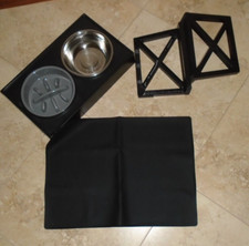 New Dog Feeding Station 2 Stainless Steel  1 Slow Feeder Bowls Stand  Mat Set