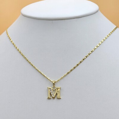 14K Gold Plated Initial Letter Name Pendant Necklace with Oro  Laminado
