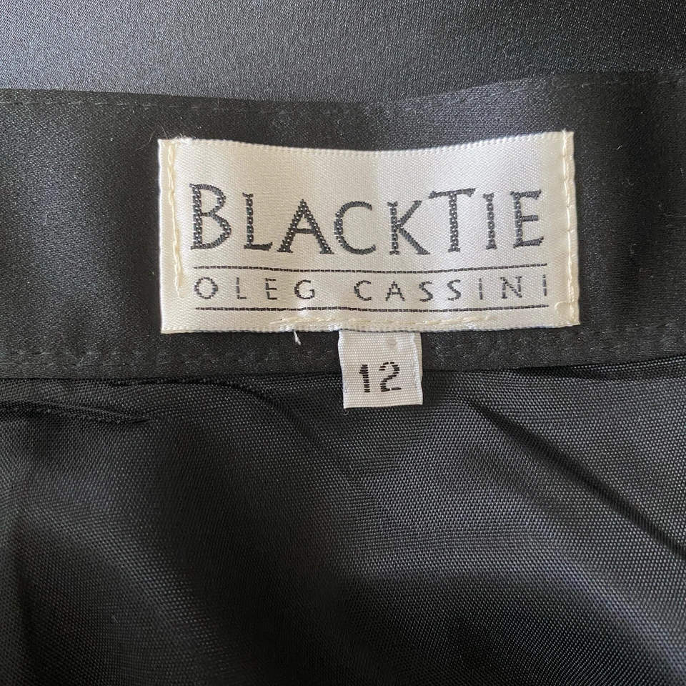 Vintage OLEG CASSINI Black Tie Maxi Skirt Long Slit Satin Lined Black Formal 12 - Image 2 of 4