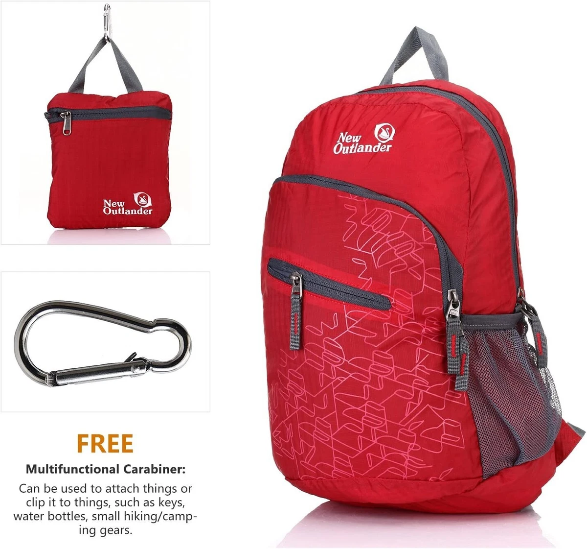 Outlander Packable Handy Lightweight Travel Hiking Backpack Daypack Red Medium