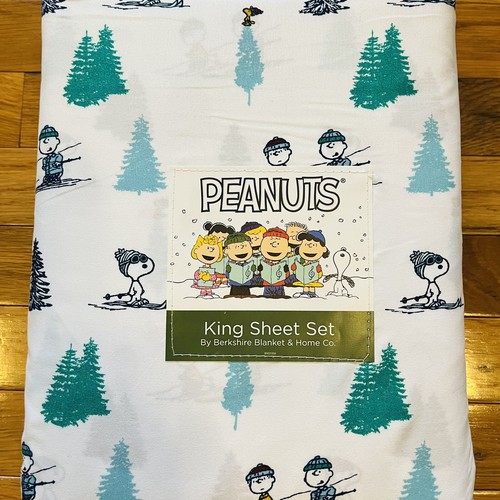PEANUTS Snoopy KING SHEETS SET Christmas Winter Skiing Woodstock Charlie Brown