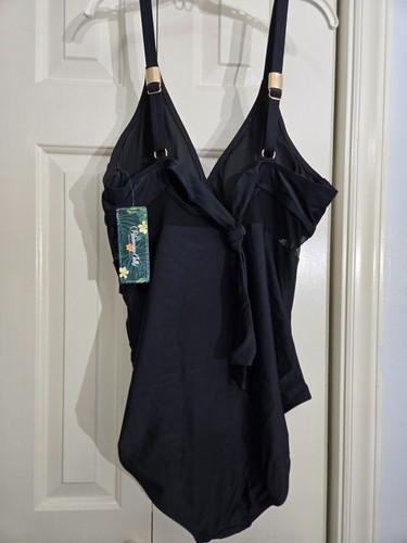 NEW WITH TAGS BLACK ONE PIECE SWIMSUIT WITH MESH PANELS & GOLD HARDWARE SIZE XL - Picture 3 of 5