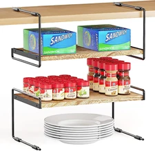 SpaceAid Cabinet Shelf Organizers 2 Pack, Kitchen 16" Wide, 2 Black 