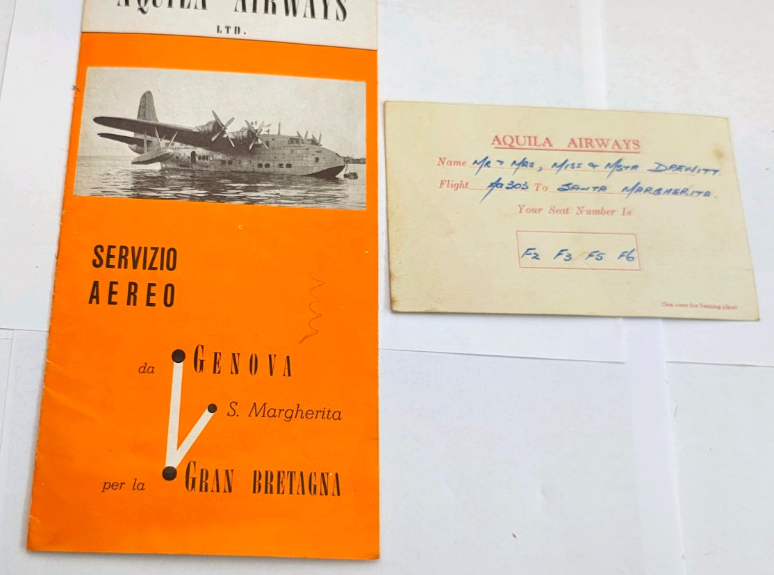 Aquila Airways biglietto brochure idrovolante Genova Gran Bretagna S.Margherita