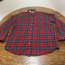 LL Bean Flannel Shirt Mens XXL Tall Red Green Plaid Button Down Made in USA
