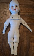 Vintage 1970 Hand Painted Porcelain Bisque Doll 15" Muslin Cloth Body