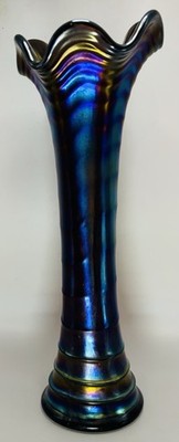Electric Purple 10 1/2'' Amethyst Cobalt Carnival Glass Vase Imperial Ripple