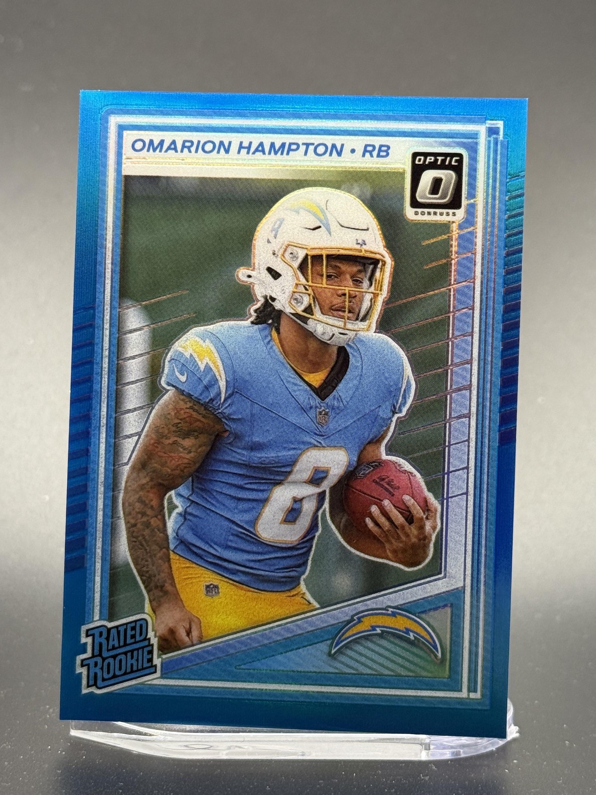 Omarion Hampton 2025 Donruss Optic #212 Aqua Prizm /349  Rookie Chargers