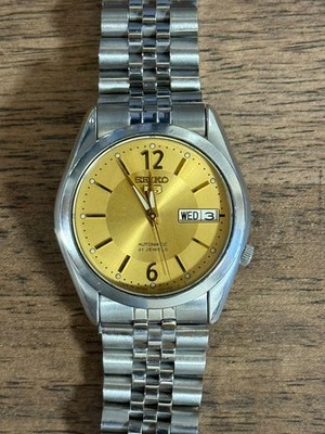 Vintage Seiko 5 7S26-02B0 Automatic Gold Sunburst Dial 21 Jewels Day Date Japan