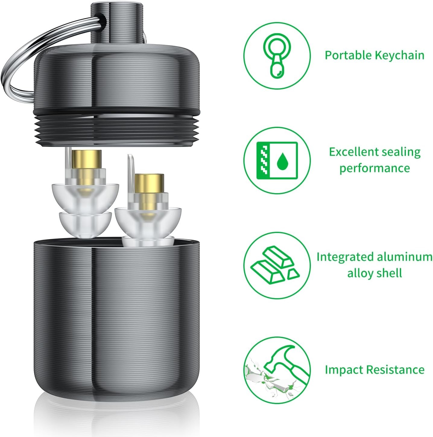 Ear Plug Carrying Case Keychain(2 Pack), Small 2 Pair (Pack of 1), Black Grey 