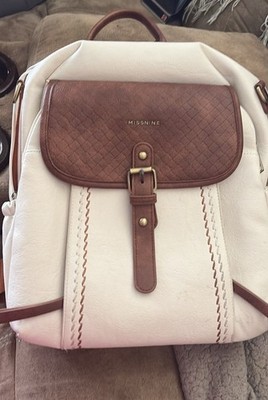MISSNINE Women's White Brown Backpack with Buckle Zipper Accent