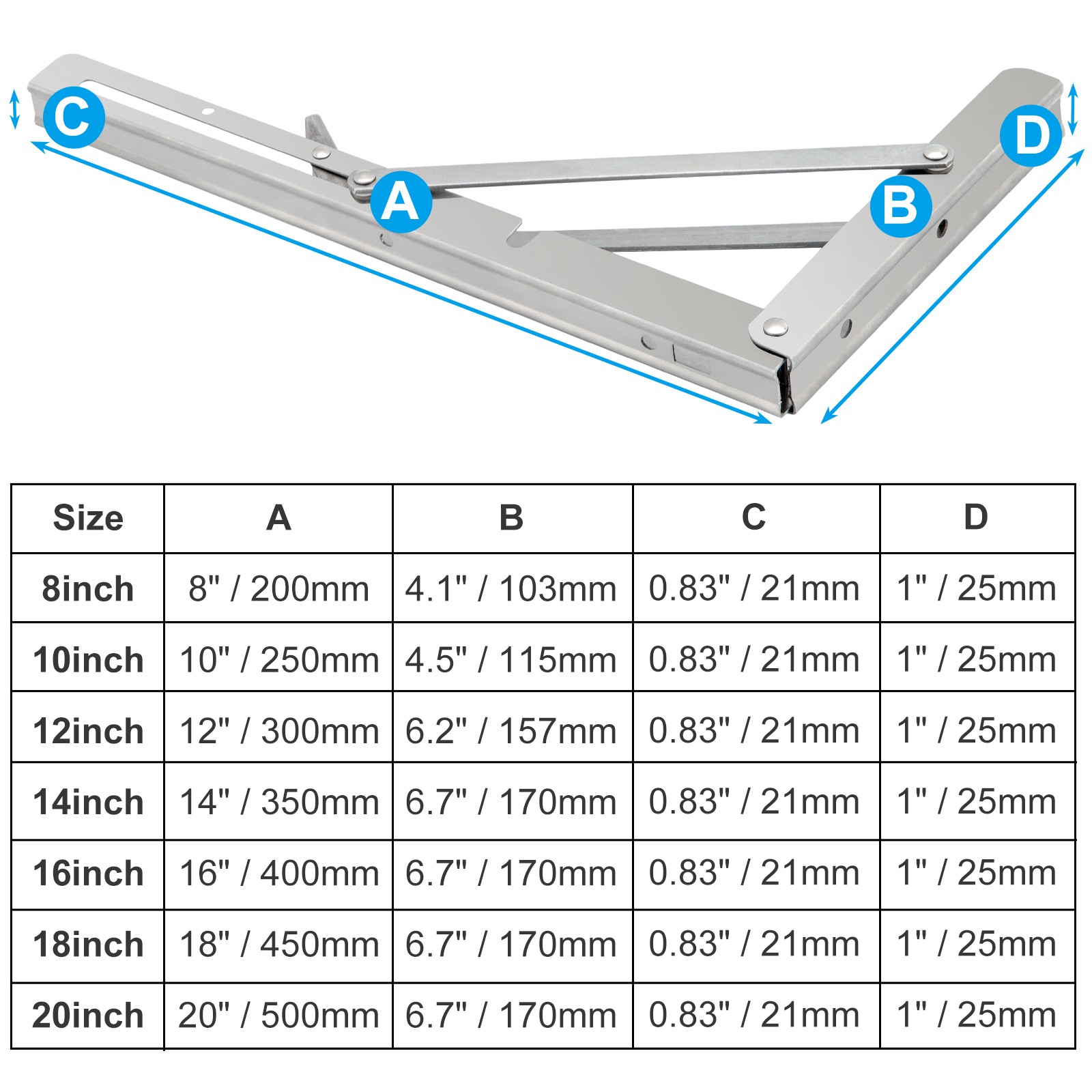 folding shelf bracket 2-10x Heavy duty foldable bracket wall shelf bracket 8-20""