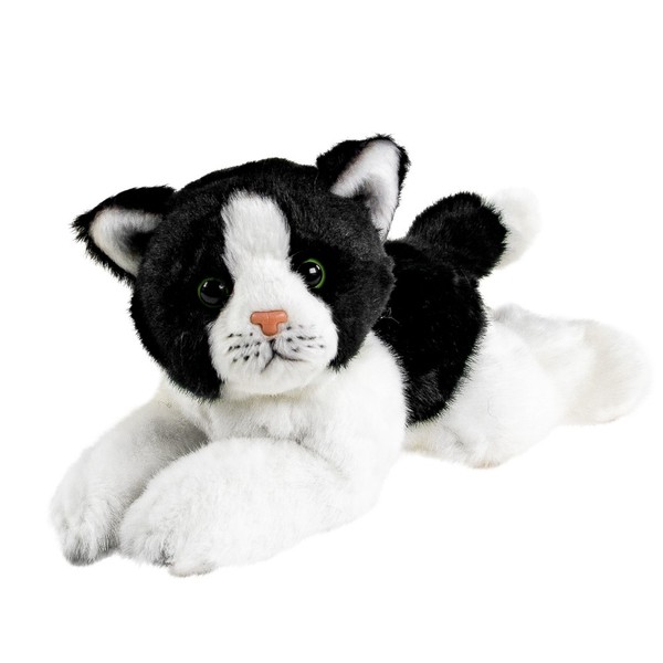 Kuscheltier Katze 30 Cm Liegend Schwarz-Weiß PlüSchtier PlüSchkatze Stofftier-image