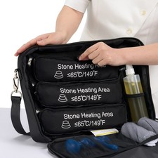 18pcs Hot Stone Massage Heater Bag with Adjustable Temperature Control - Black