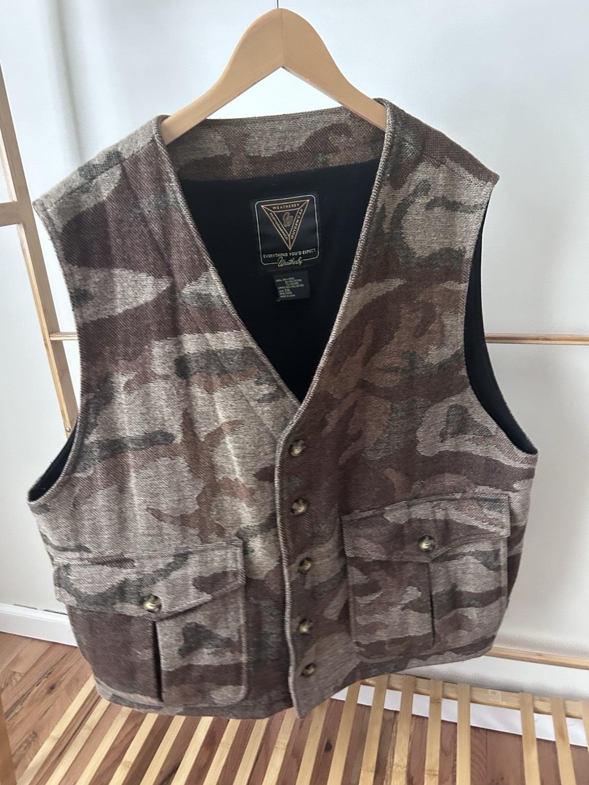 Weatherby Hunting Vest Mens 2XL Wool Blend Camo With Pockets Lined Outdoors