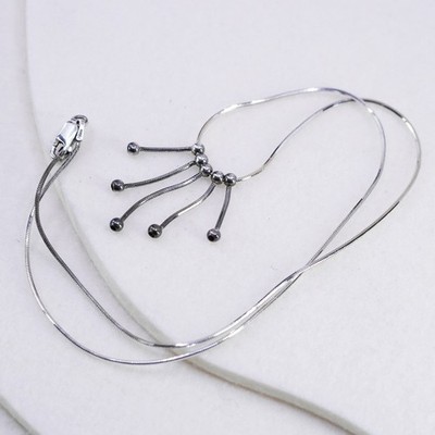 18 , vtg Sterling 925 silver handmade snake necklace with fringe bead pendant