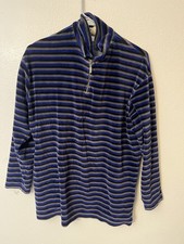Vintage Women  s Size M Eddie Bauer 1/4 Zip Pullover Sweater 3/4 Sleeve Blue Stri
