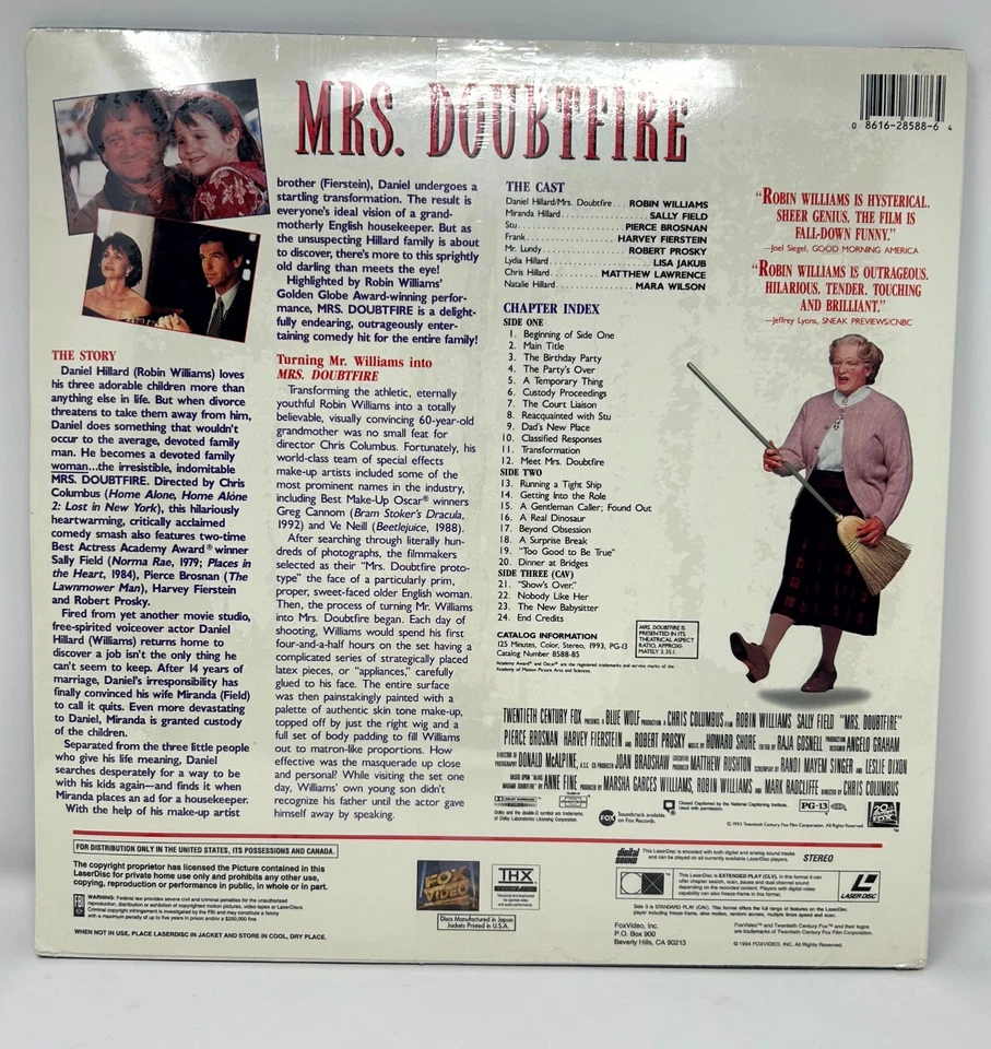 New Sealed Mrs. Doubtfire Laserdisc 8588-85 Widescreen LD WS Robin Williams - Image 2 of 2