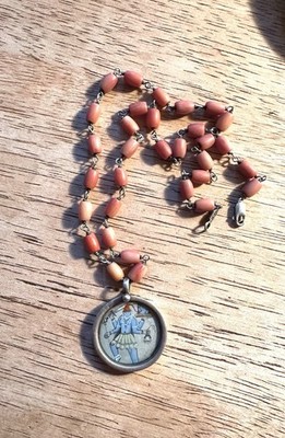 Vintage Taxco Mexico Sterling Goddess Kali Pendant & Natural Coral Bead Necklace