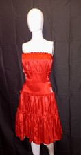 VTG Jessica McClintock Gunne Sax Red Satin Dress Moulin Rouge 1990s Prom Ruffled