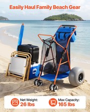 Beach Cart with Large Wheels for Sand, 165 lbs Load Capacity, Heavy Duty Folding