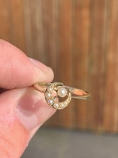 9Ct Gold Seed Pearl Victorian Crescent Ring 2.9 G