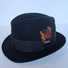 Vintage Stetson Selby Fedora Black Fur Felt Feather Hat 7 3/8 Classic Dapper