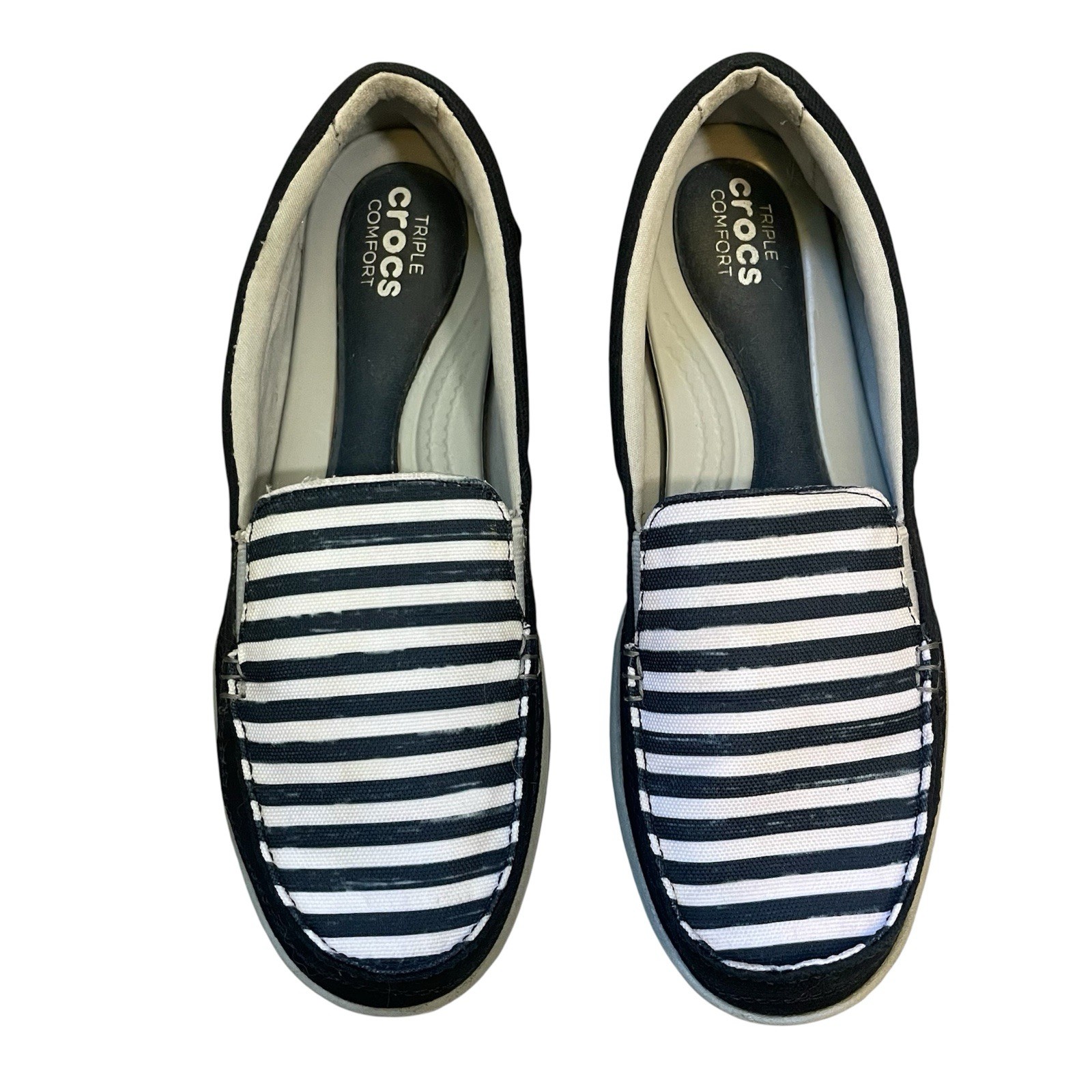 Crocs Walu II Blue Stripes Boat Shoe Loafer for Women Size 8 Ultra Comfortable-image