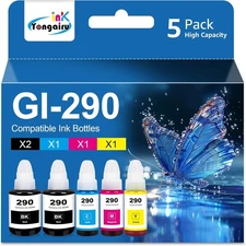 5 Refill Ink Bottle Replacement for Canon GI-290 PIXMA G4200 G3200 G2200 G1200