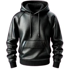 Men's Black Premium Leather Hoodie Handmade Genuine Lambskin Leather Jacket