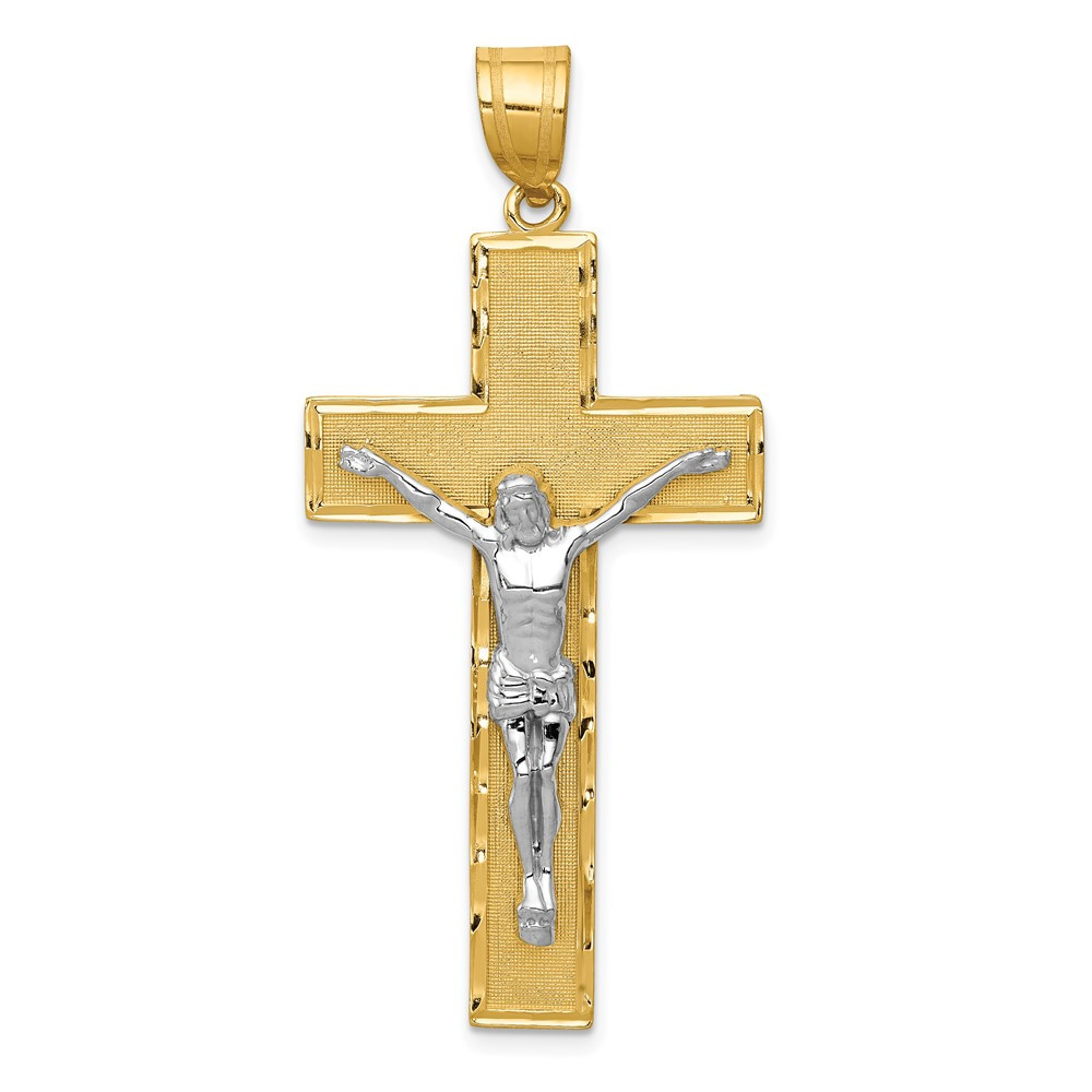 10k Two-tone Gold Diamond-cut Crucifix Pendant L-49mm, W-24mm 2.94gm