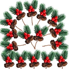 20 Pack Artificial Christmas Tree Picks Assorted Red Berry Pine Picks with Pi...