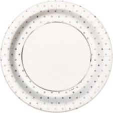 Elegant Silver Polka Dot Paper Plates Paper Wedding Buffet Tableware 8 Pack