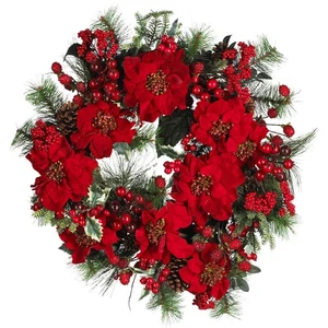 24 in. Poinsettia Holiday Wreath