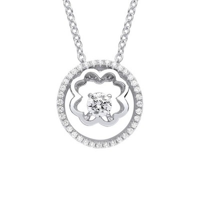 Silber Jewelco London CZ 4 Blatt Kleeblatt Kreis des Lebens Solitär Halskette 20''