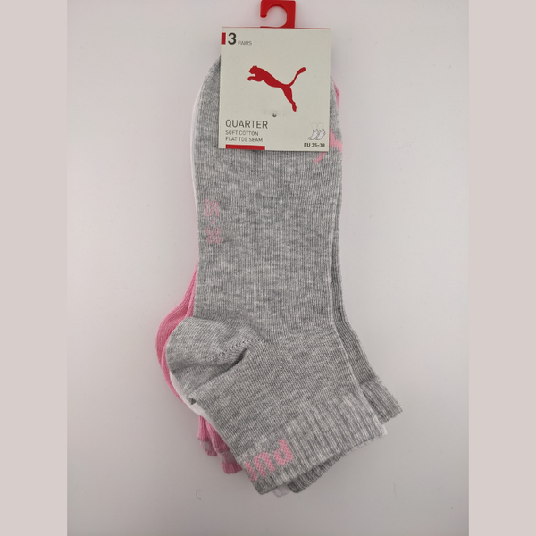 Puma Damen Quarter Socken 3Er Pack Gr. 35-38 Grau Rosa Weiß-image