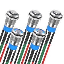 12MM Latching Push Button Switch 12V Push Button Switch Silver Shell Blue LED Li