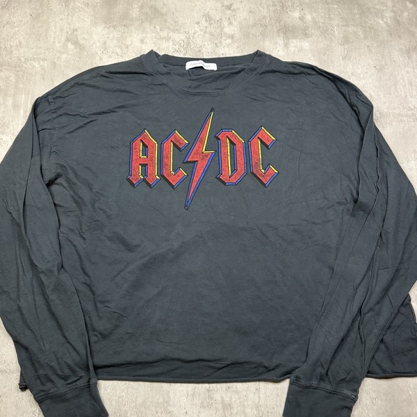 Daydreamer AC DC Long Sleeve Relaxed Fit Shirt Gray Cropped Band Tee XL