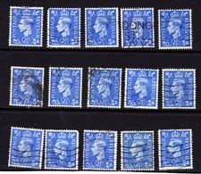 GB KGVI 2 1/2d LIGHT/ULTRAMARINE 1937/41 SG466 &489 MIXTURE USED  M128-3