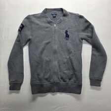 Polo Ralph Lauren Full Zip Knit Sweater Gray Big Pony Logo Cotton Boy s XLarge