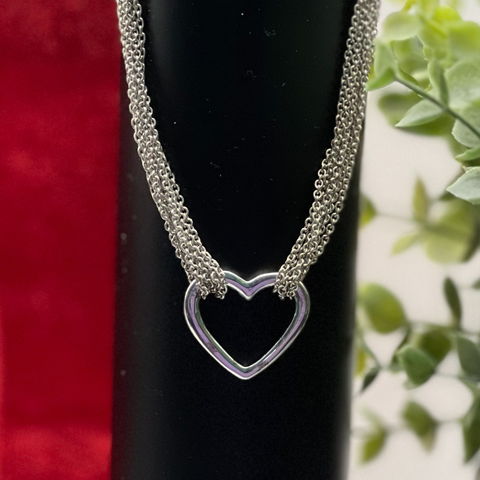 Silver Tone Multi Strand Heart Toggle Necklace La… - image 1