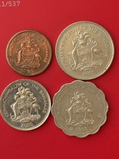 Bahamas 4 coins Set, 1990 One Cent 5 Cents 2000, 10 Cents  1998 , 25 Cents 2005