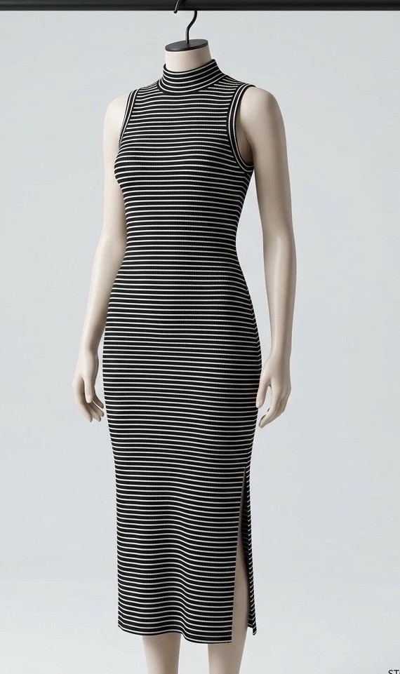 Madewell Tank Ribbed Knit Maxi Midi Small Black White Striped