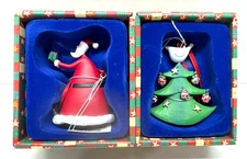 2 Marcel Schurman Accessorize Hand Painted Ornament -Tree w/ Dove & Santa NEW