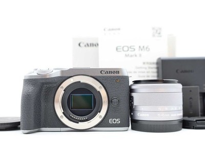 Canon EOS M6 Mark II 4K Kamera 15-45mm Objektiv Silber mit Box [Near Mint] #Z...