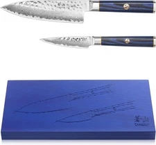 2-Pc Starter Knife Set (6" Chef + 3.5" Paring) w/Ash Wood Box, High Carbon X-7 D