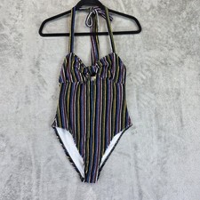 Out From Under Bodysuit Womens Small Multicolor Striped Halter Urban Outfitters