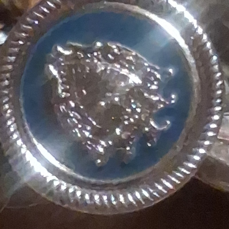 Vintage Round Silver Tone Blue Scarf Clip with Raised Profile Design